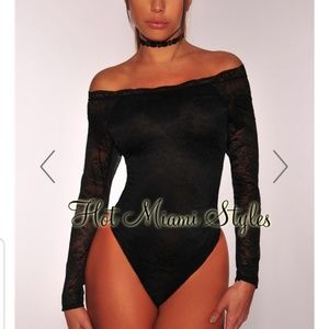 Lace off shoulder bodysuit